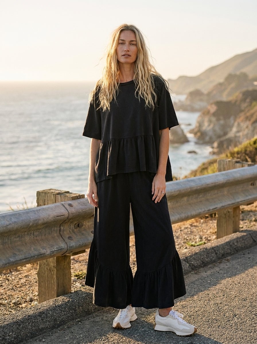 Hazel Ruffle Bottom Washed Pants - Westly