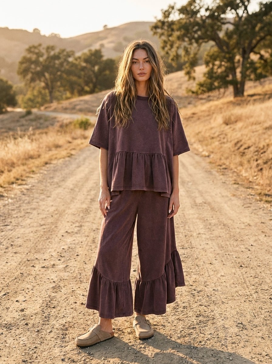 Hazel Ruffle Bottom Washed Pants - Westly