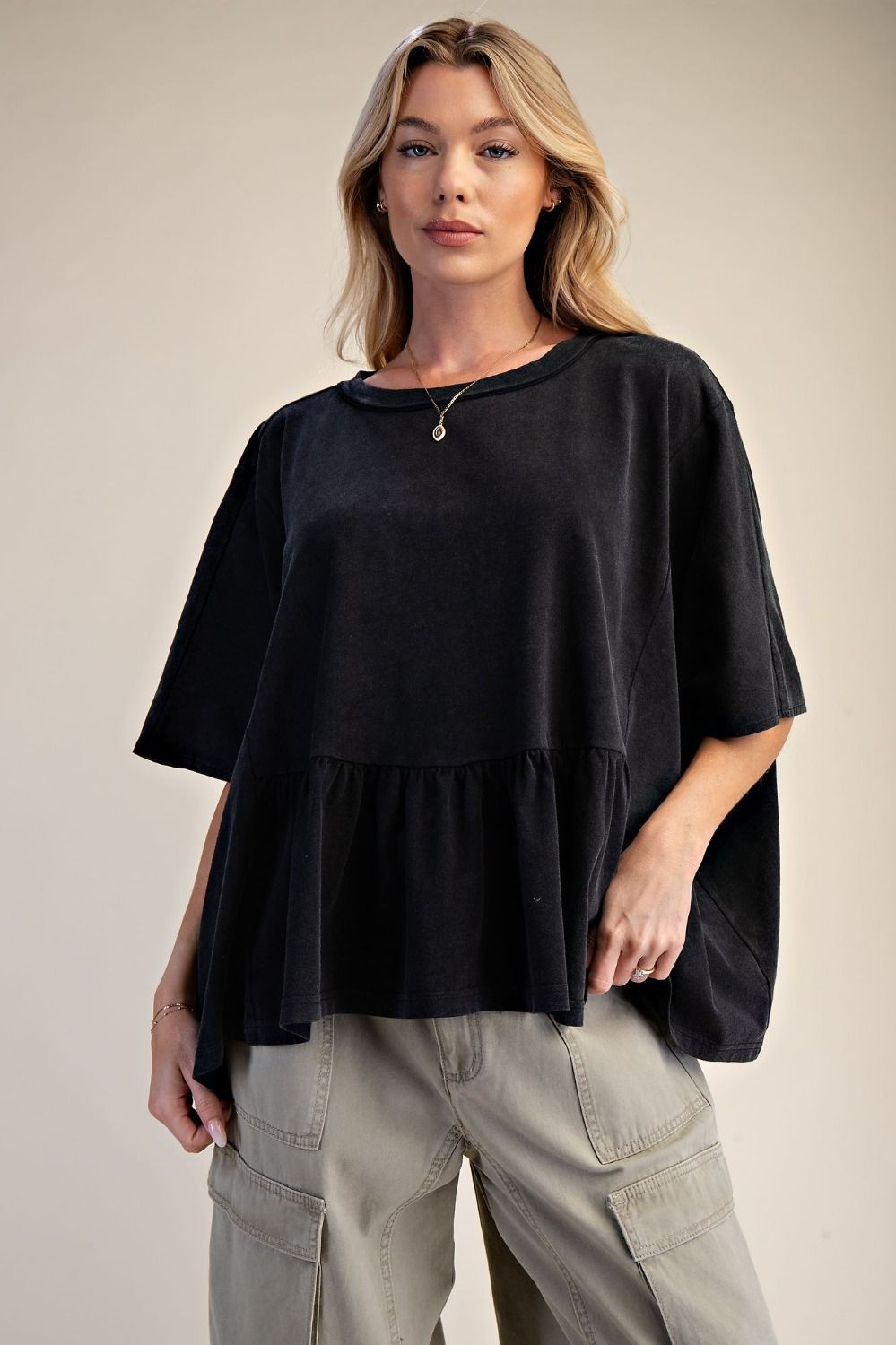 Hazel Ruffle Bottom Washed Peplum Top - Westly
