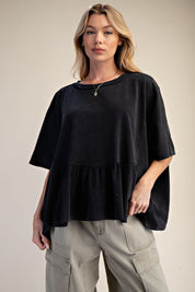 Hazel Ruffle Bottom Washed Peplum Top - Westly