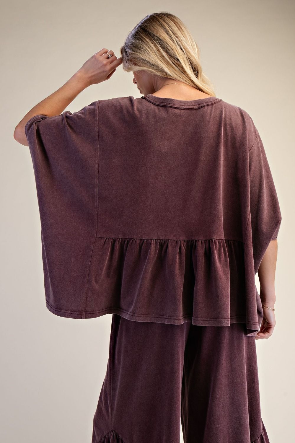Hazel Ruffle Bottom Washed Peplum Top - Westly