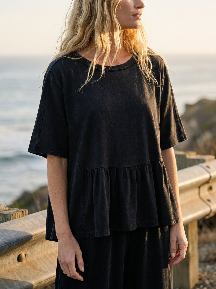 Hazel Ruffle Bottom Washed Peplum Top - Westly