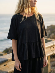 Hazel Ruffle Bottom Washed Peplum Top - Westly