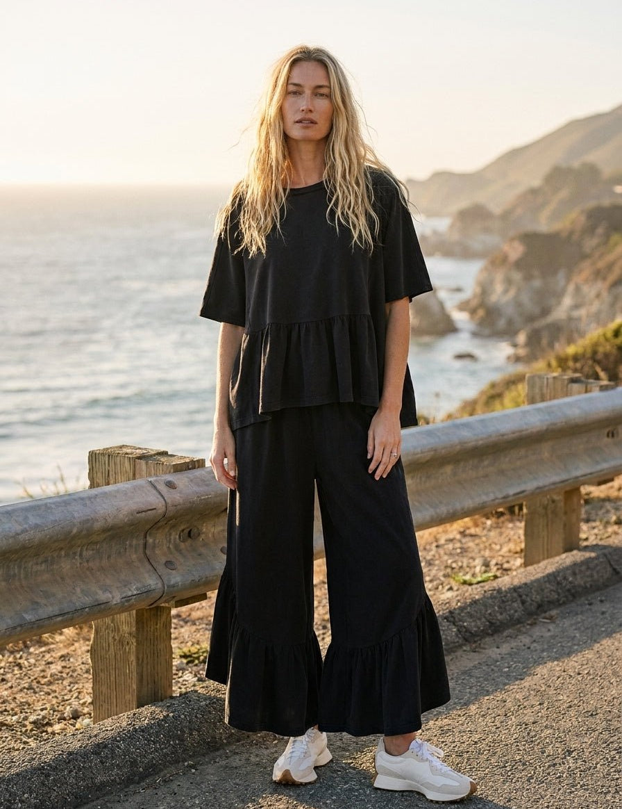 Hazel Ruffle Bottom Washed Peplum Top - Westly