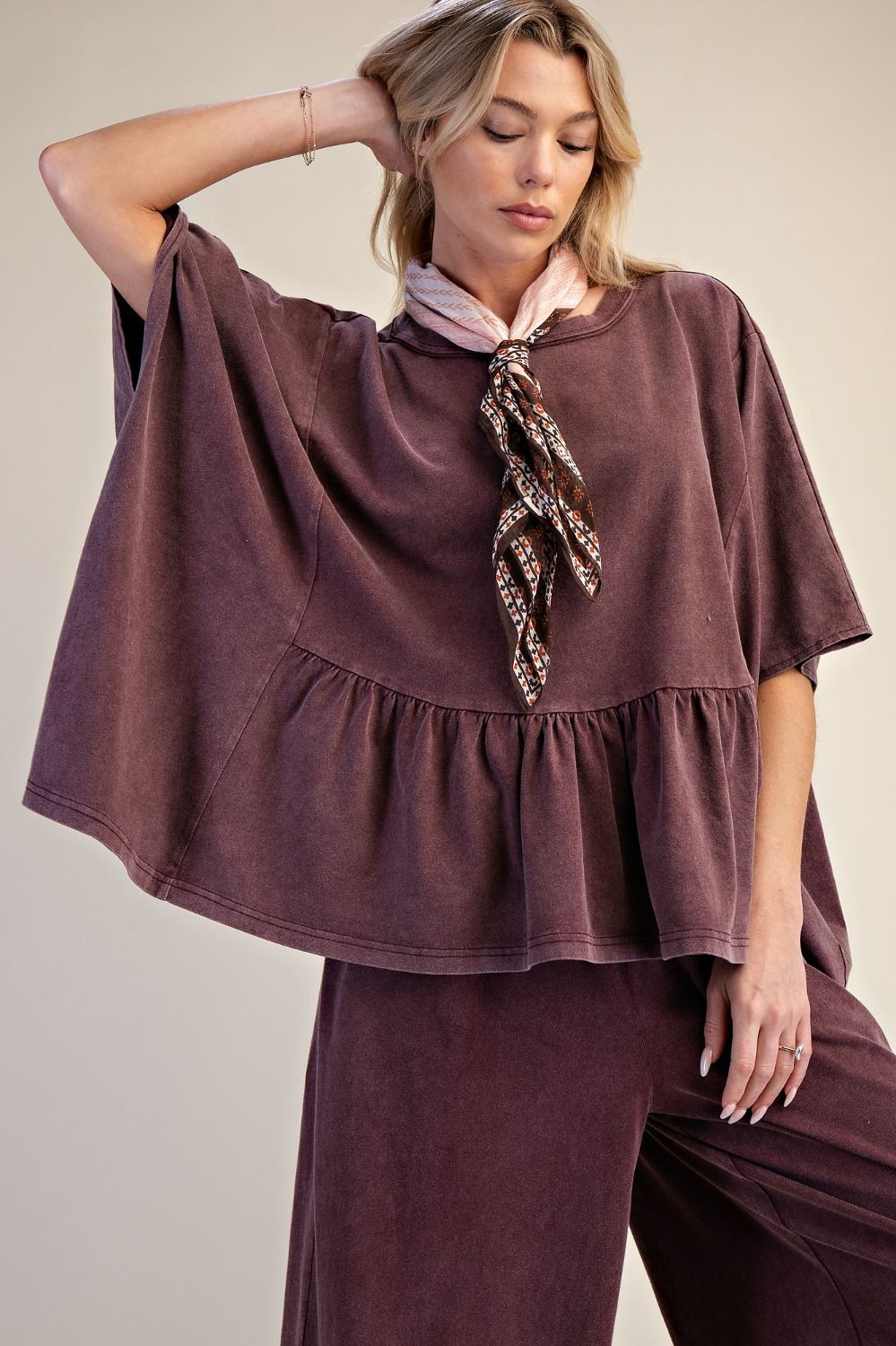 Hazel Ruffle Bottom Washed Peplum Top - Westly