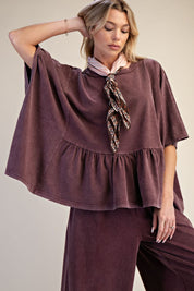 Hazel Ruffle Bottom Washed Peplum Top - Westly