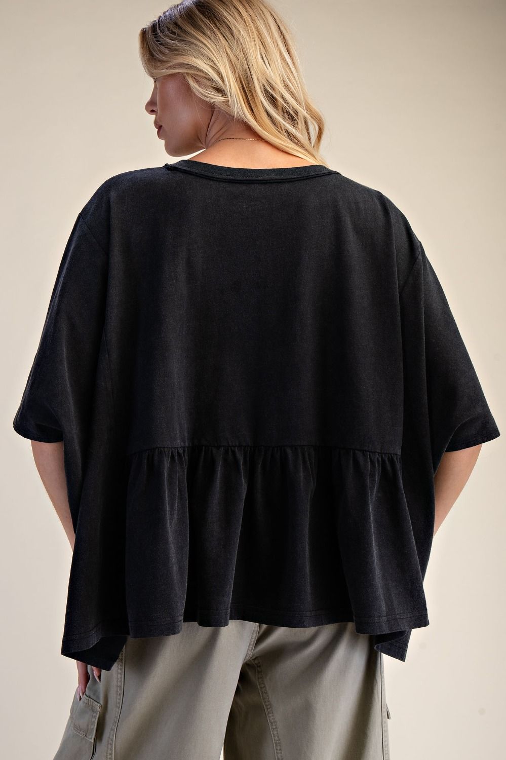 Hazel Ruffle Bottom Washed Peplum Top - Westly