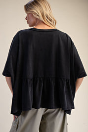 Hazel Ruffle Bottom Washed Peplum Top - Westly