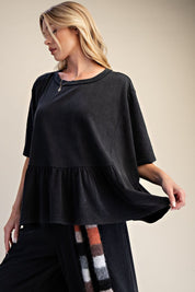 Hazel Ruffle Bottom Washed Peplum Top - Westly