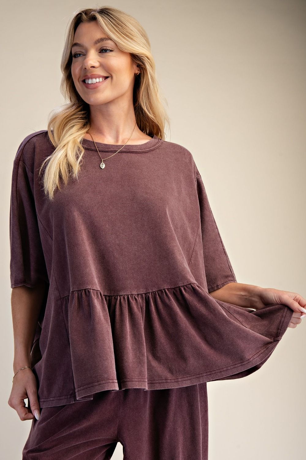 Hazel Ruffle Bottom Washed Peplum Top - Westly