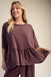 Hazel Ruffle Bottom Washed Peplum Top - Westly