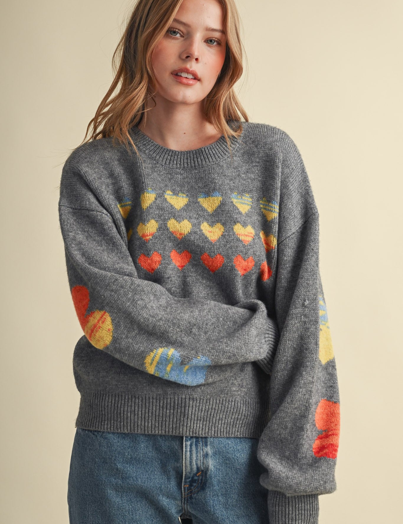 Heart Arrangement Knit Sweater in Charcoal - product photo 1
