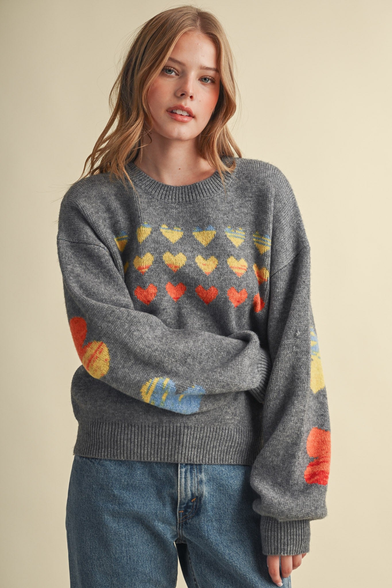 Heart Arrangement Knit Sweater in Charcoal - product photo 1