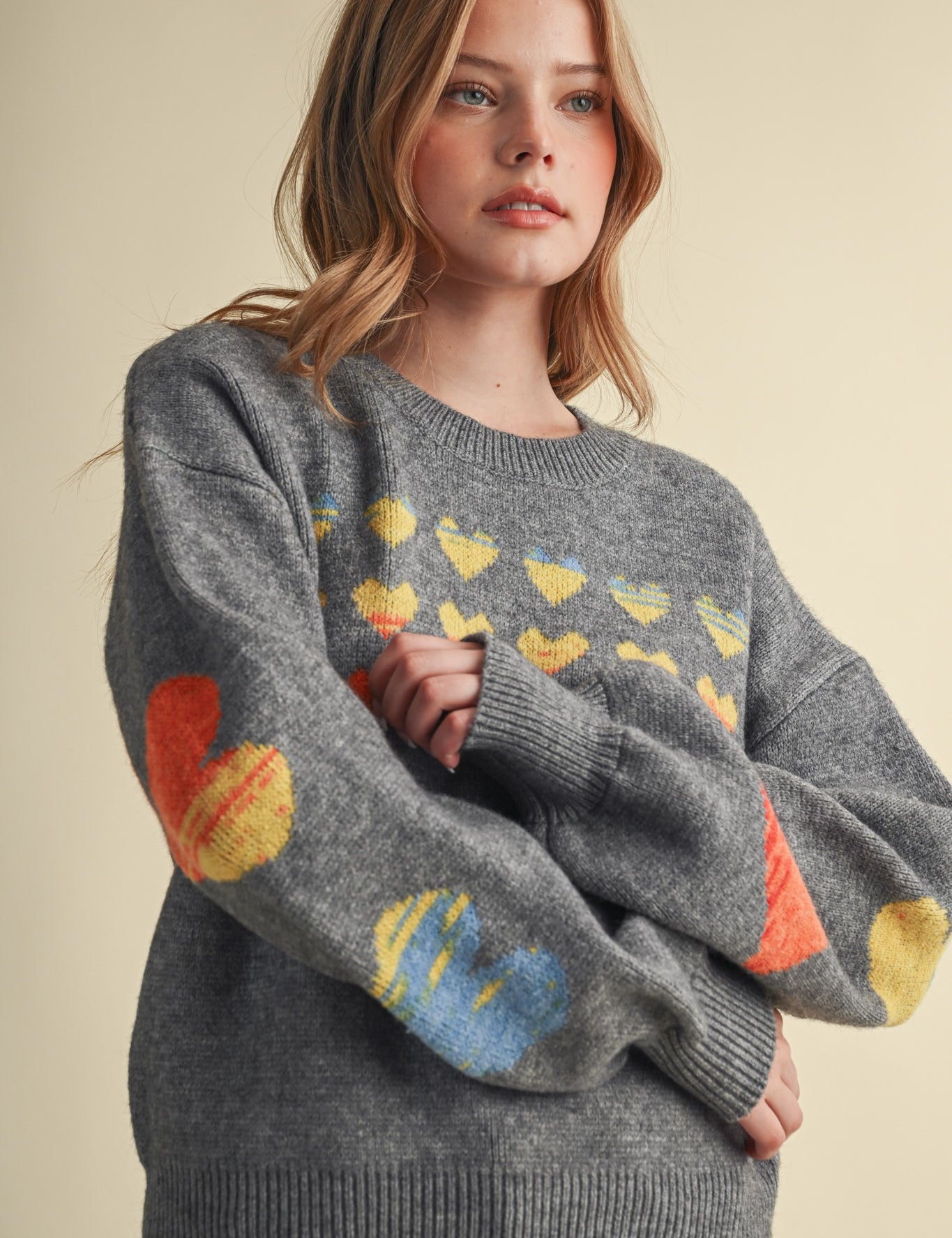 Heart Arrangement Knit Sweater in Charcoal - product photo 2