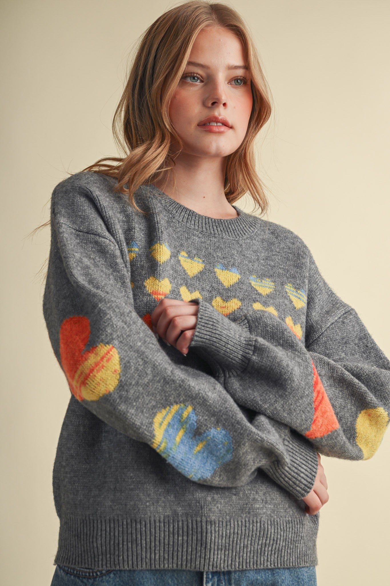 Heart Arrangement Knit Sweater in Charcoal - product photo 2