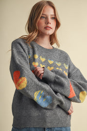 Heart Arrangement Knit Sweater in Charcoal - product photo 2
