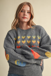 Heart Arrangement Knit Sweater in Charcoal - product photo 3