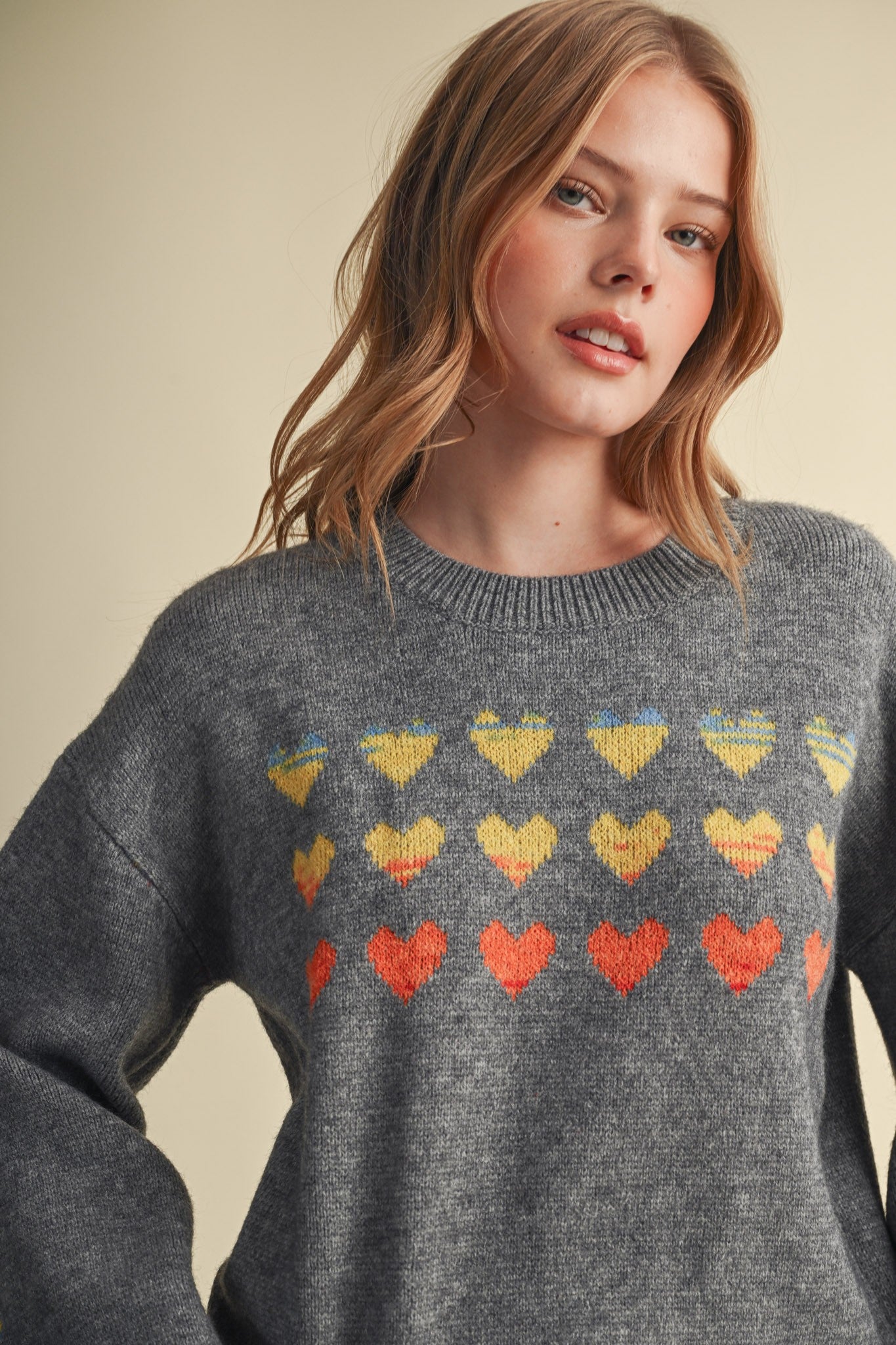 Heart Arrangement Knit Sweater in Charcoal - product photo 4