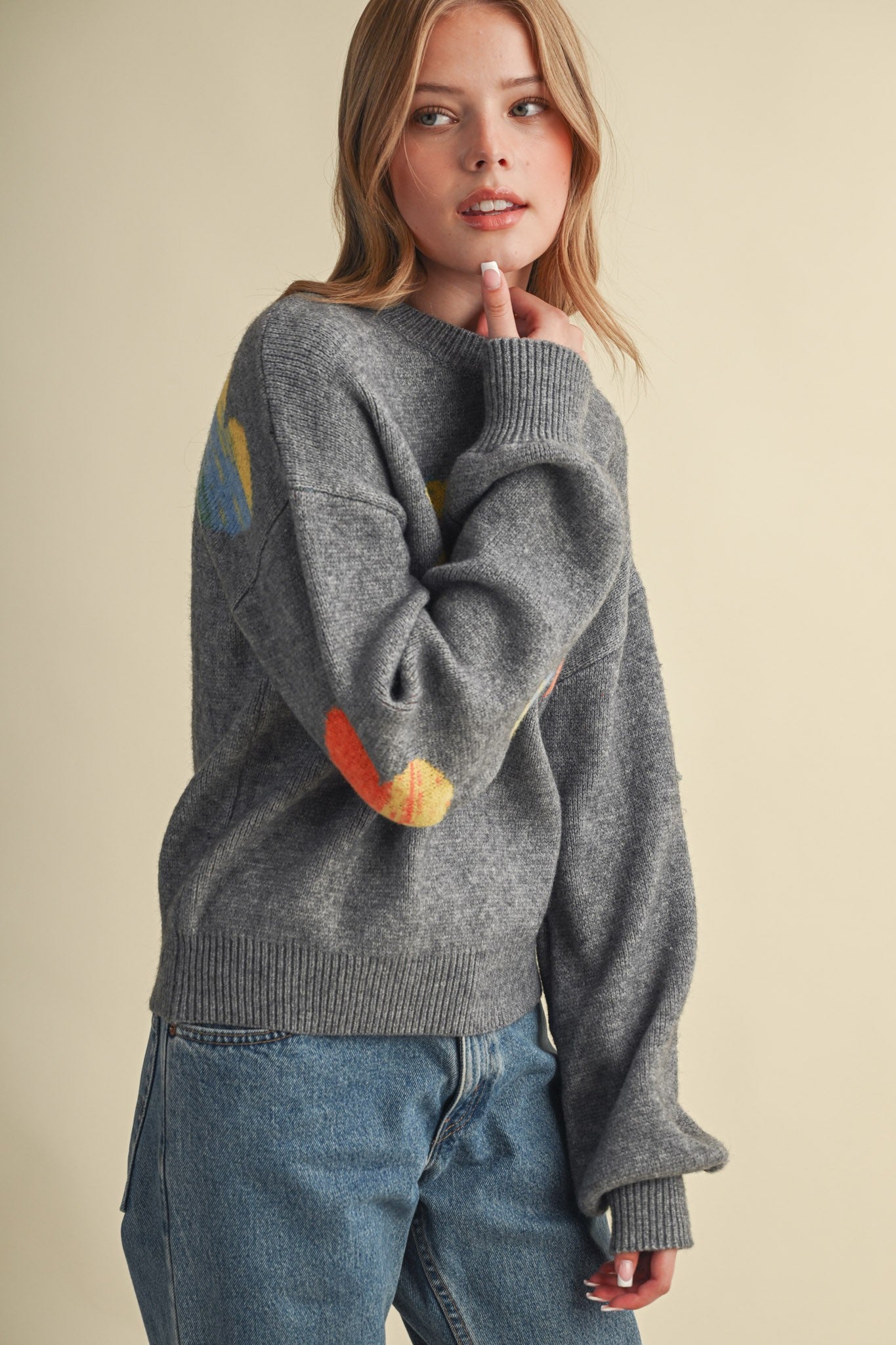 Heart Arrangement Knit Sweater in Charcoal - product photo 5