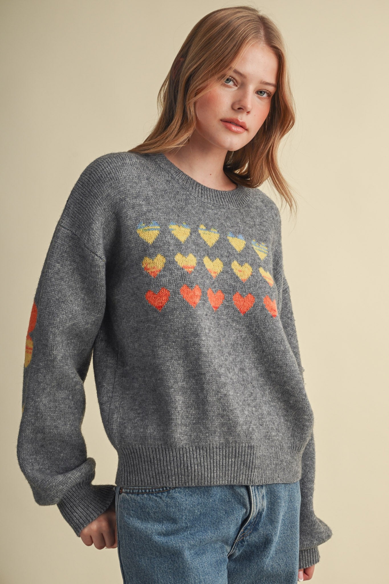 Heart Arrangement Knit Sweater in Charcoal - product photo 6