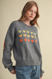 Heart Arrangement Knit Sweater in Charcoal - product photo 6