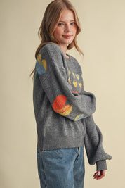 Heart Arrangement Knit Sweater in Charcoal - product photo 7
