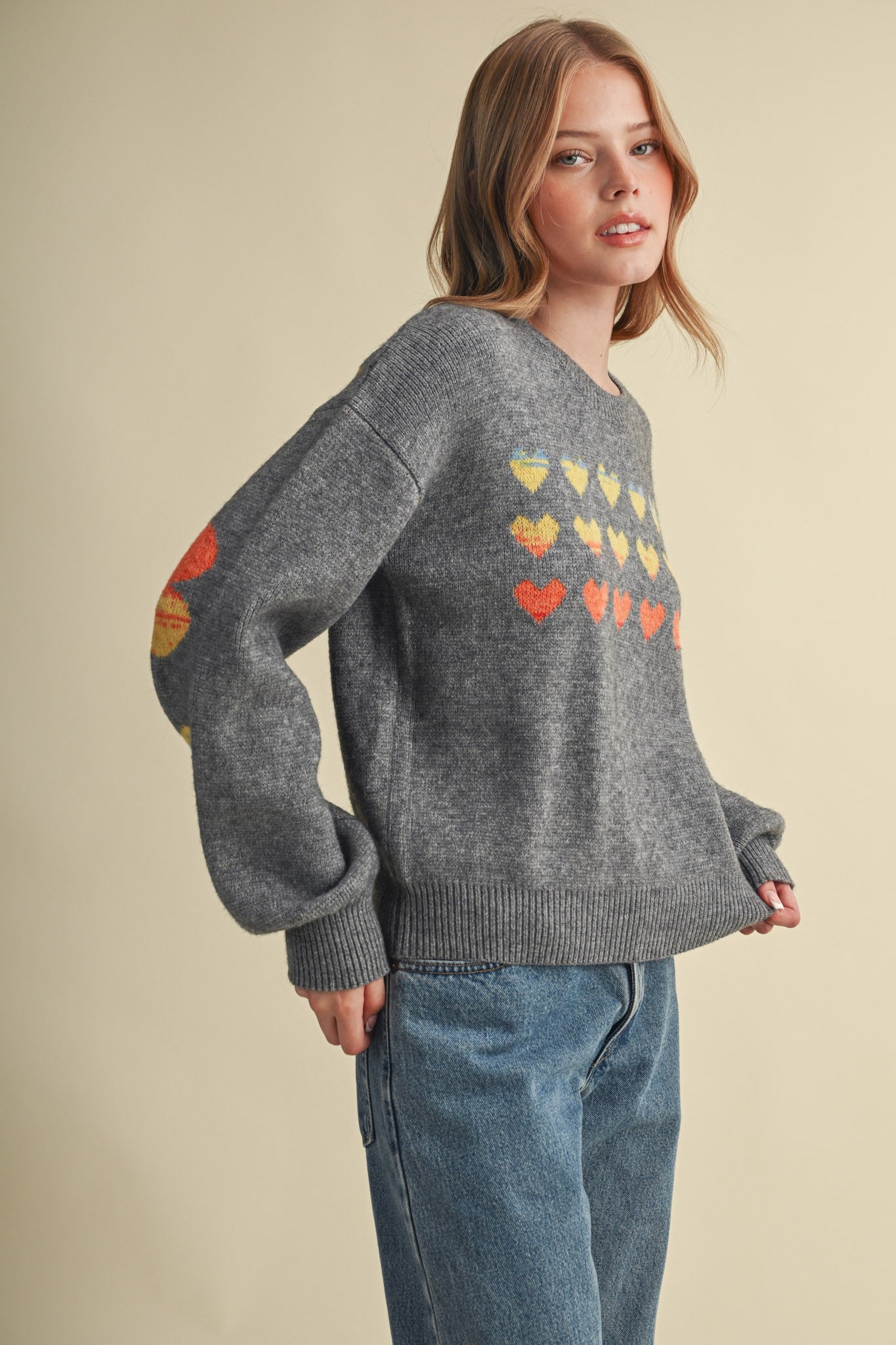 Heart Arrangement Knit Sweater in Charcoal - product photo 8