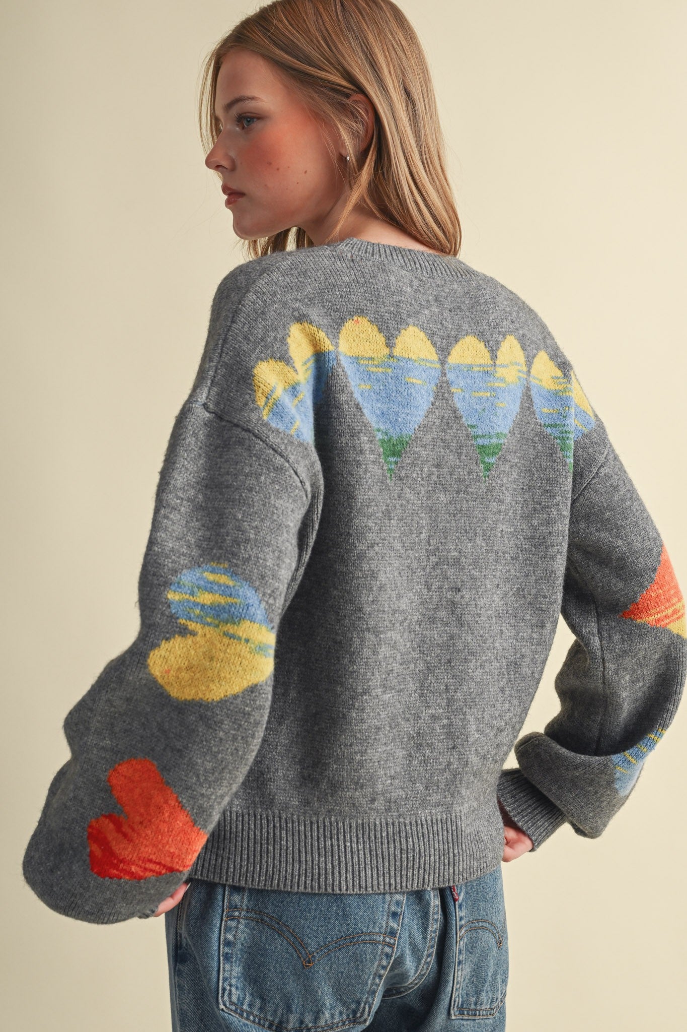 Heart Arrangement Knit Sweater in Charcoal - product photo 9