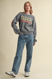 Heart Arrangement Knit Sweater in Charcoal - product photo 11
