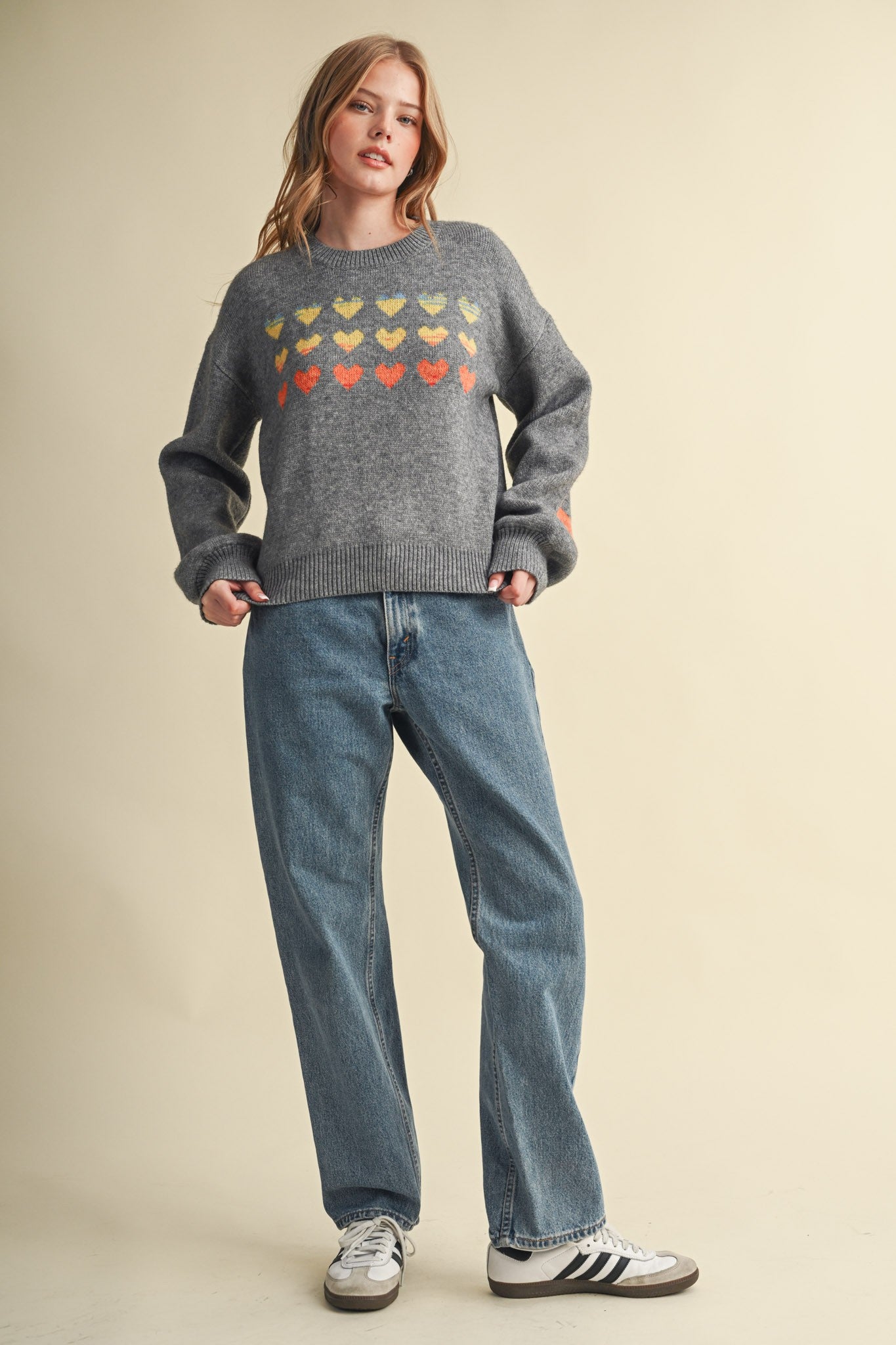 Heart Arrangement Knit Sweater in Charcoal - product photo 12