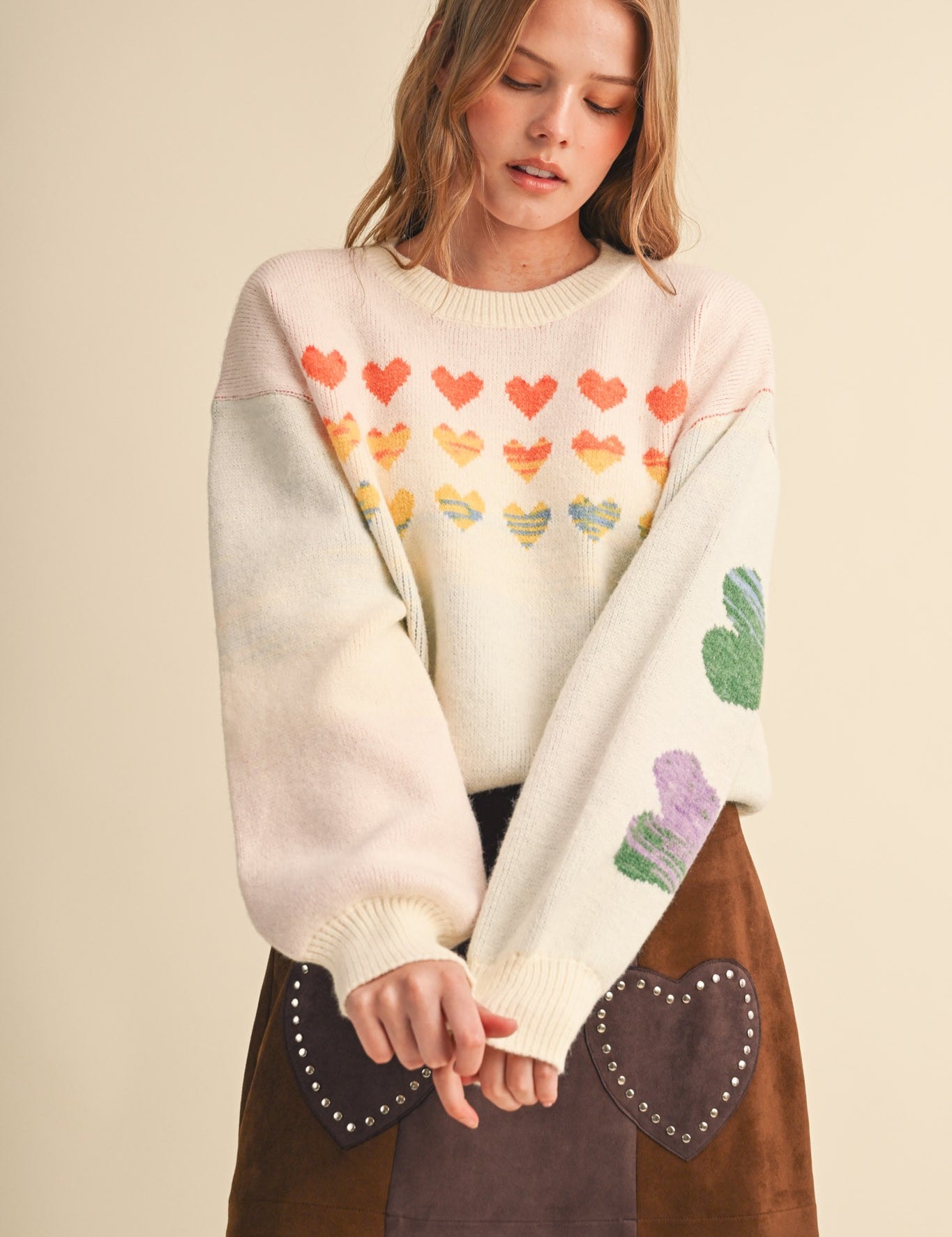 Heart Arrangement Knit Sweater in Cream - product photo 1