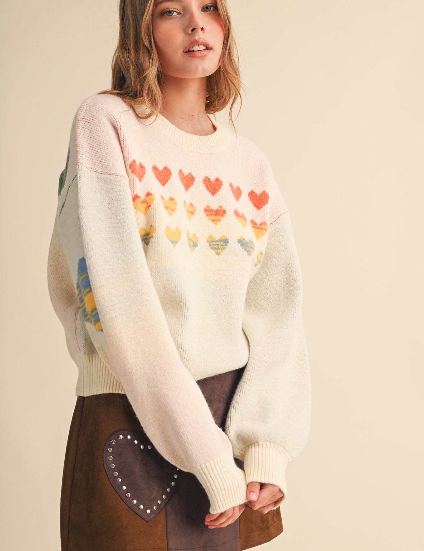 Heart Arrangement Knit Sweater in Cream - product photo 2