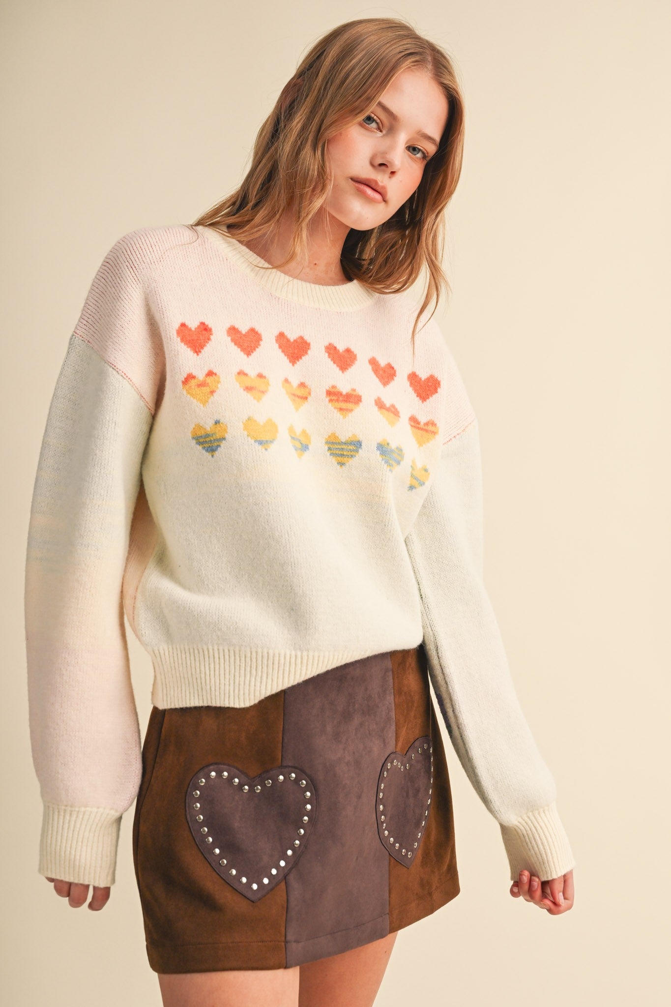 Heart Arrangement Knit Sweater in Cream - product photo 3