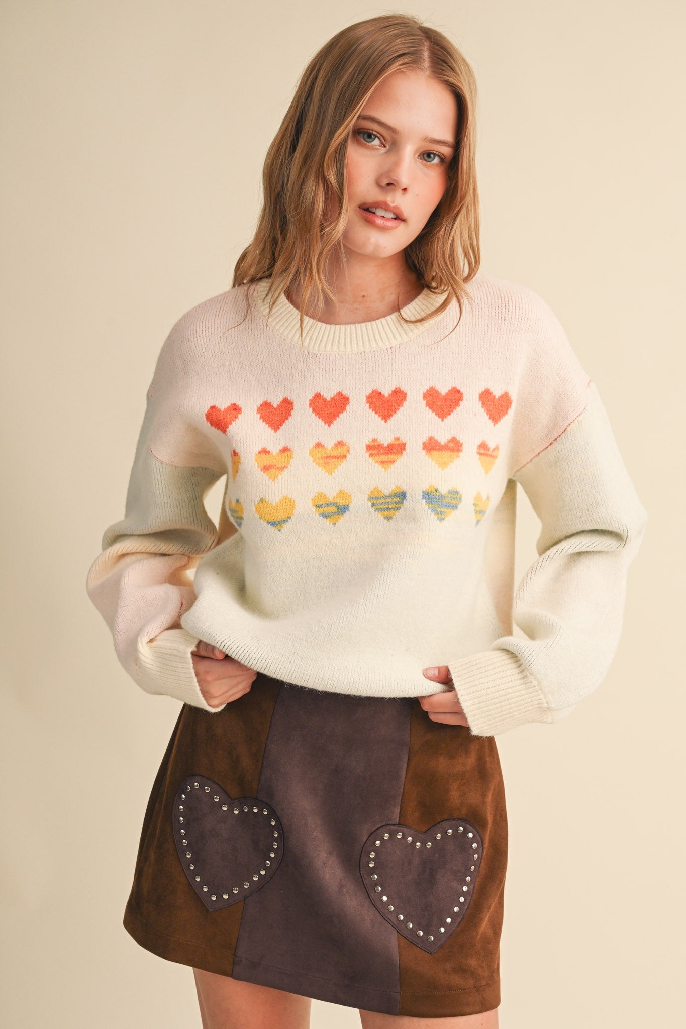 Heart Arrangement Knit Sweater in Cream - product photo 6