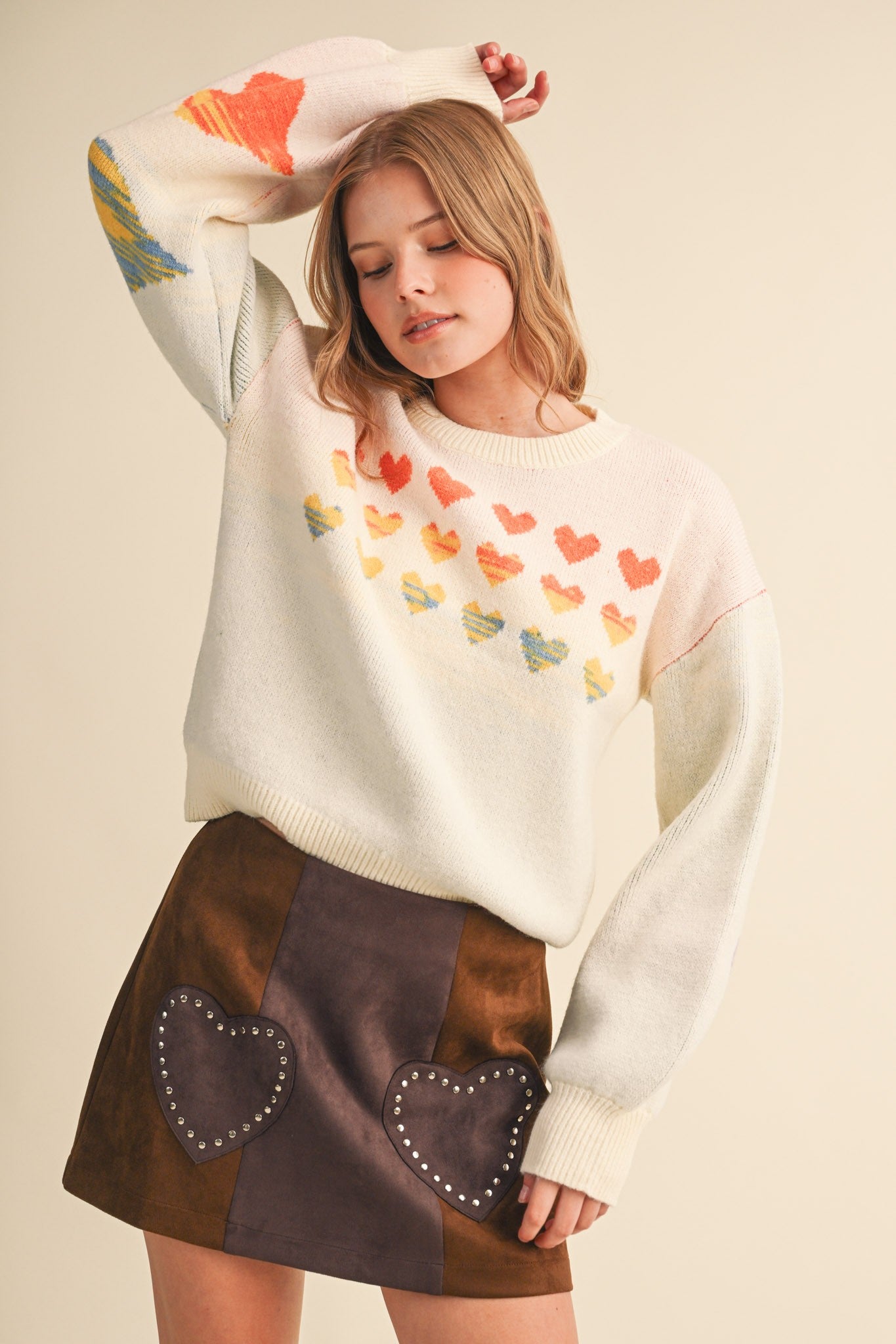 Heart Arrangement Knit Sweater in Cream - product photo 7
