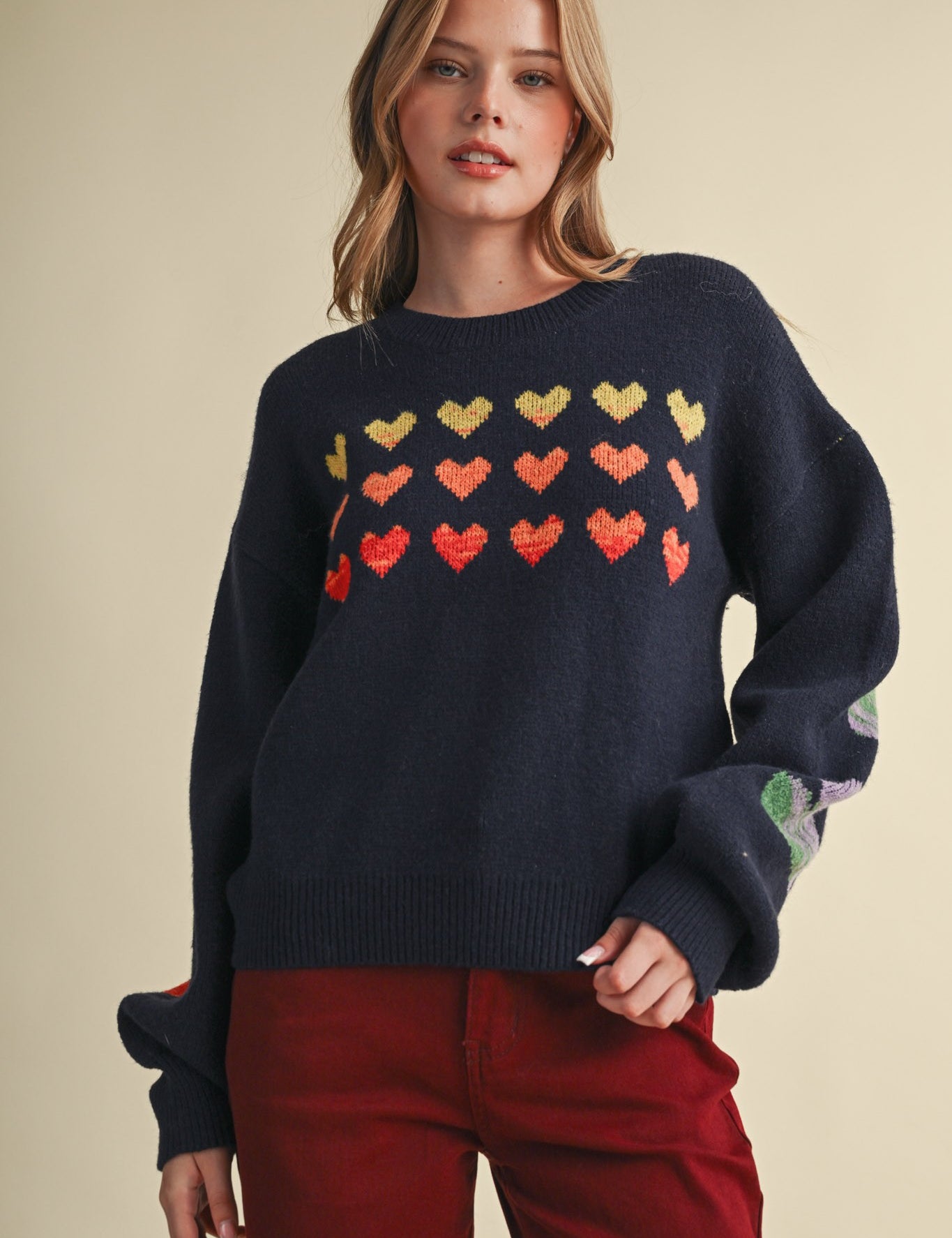 Heart Arrangement Knit Sweater in Navy - product photo 1