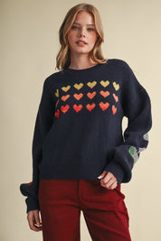 Heart Arrangement Knit Sweater in Navy - product photo 1