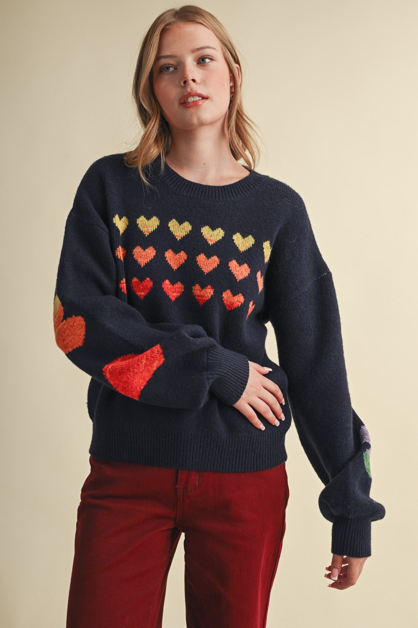 Heart Arrangement Knit Sweater in Navy - product photo 2