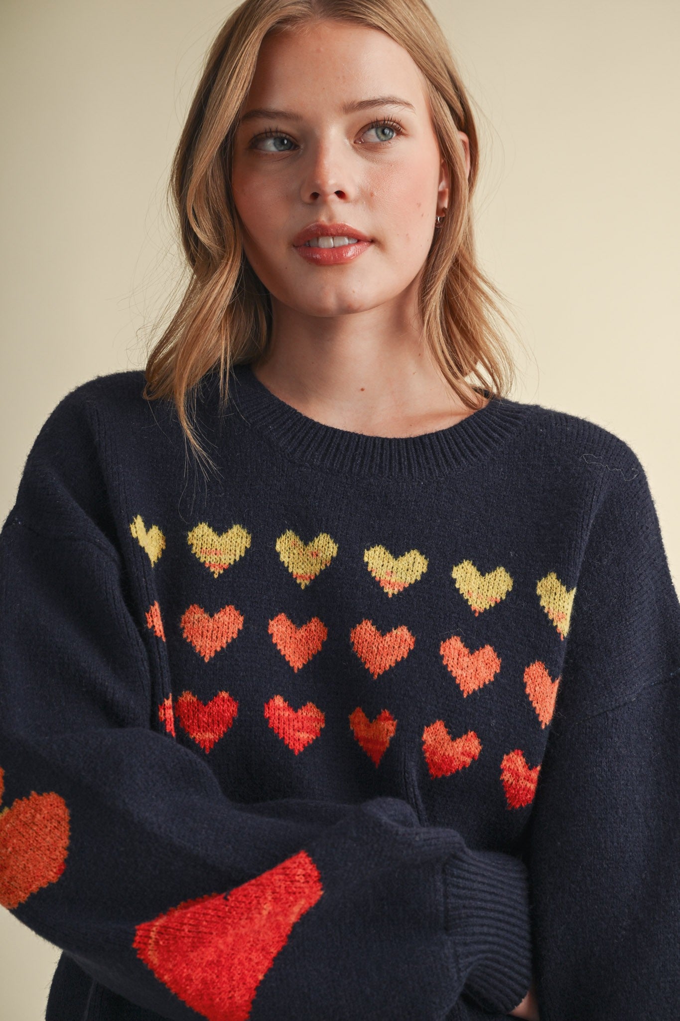 Heart Arrangement Knit Sweater in Navy - product photo 3