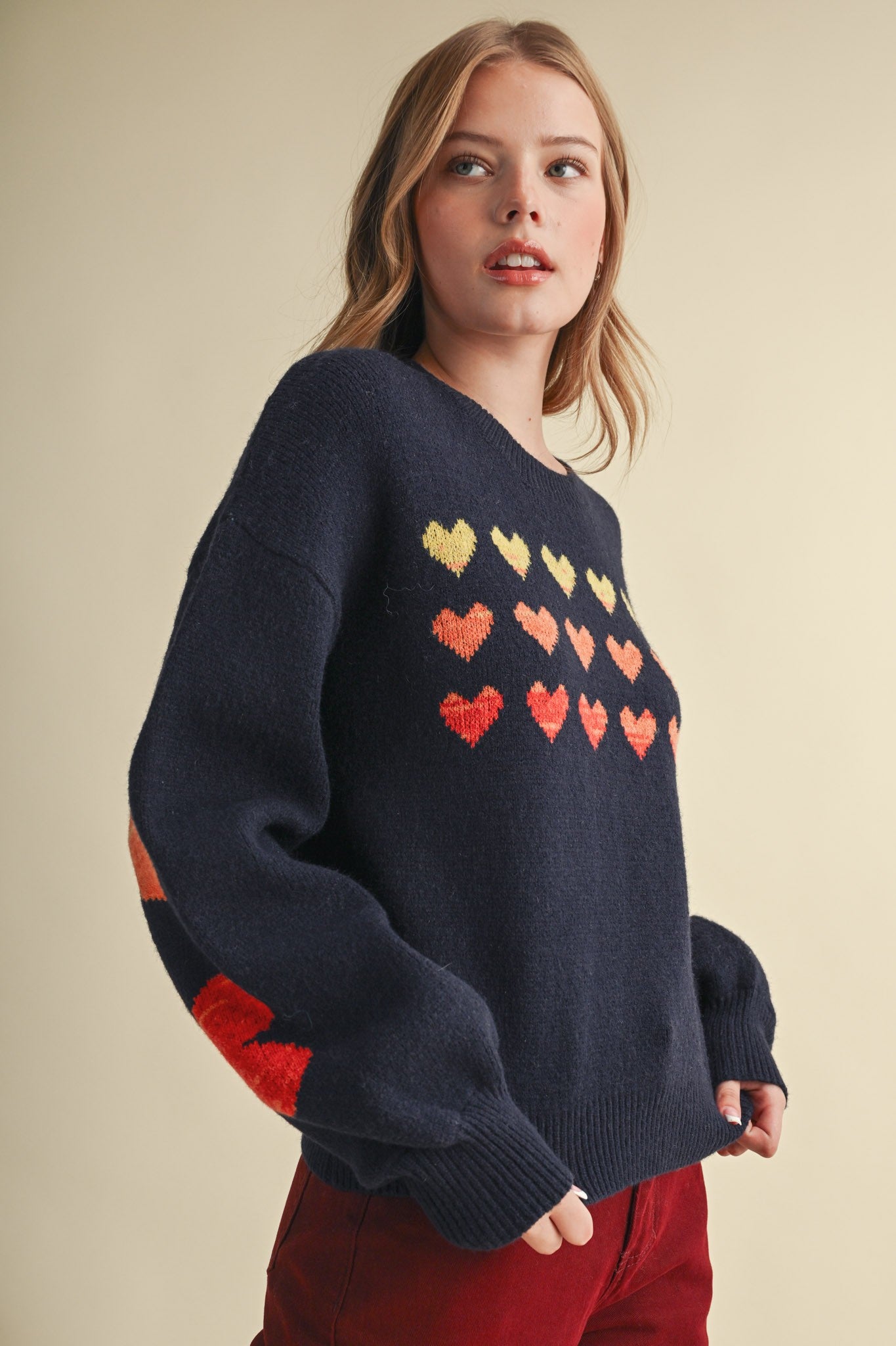 Heart Arrangement Knit Sweater in Navy - product photo 4