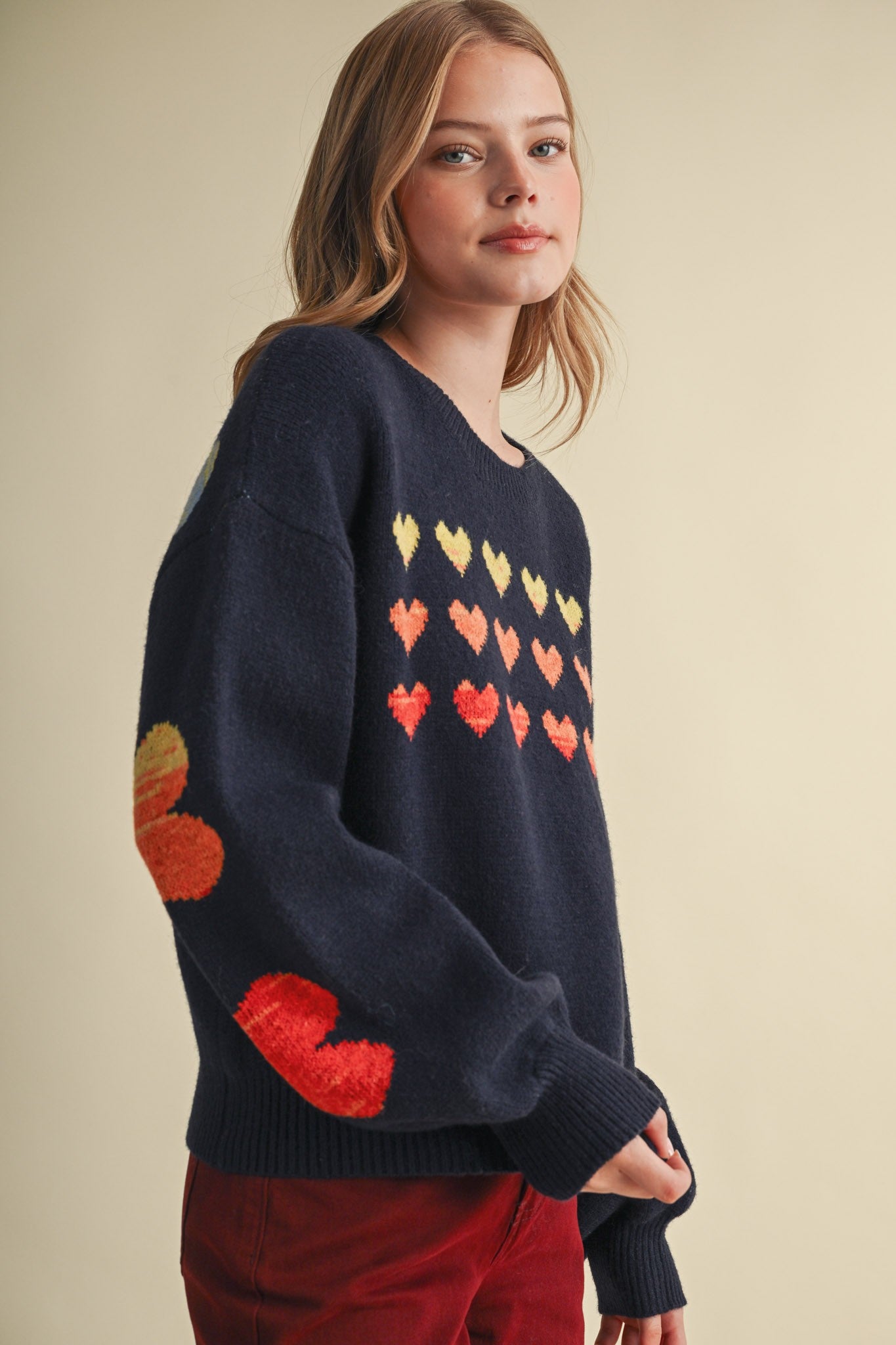 Heart Arrangement Knit Sweater in Navy - product photo 5