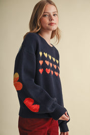 Heart Arrangement Knit Sweater in Navy - product photo 5