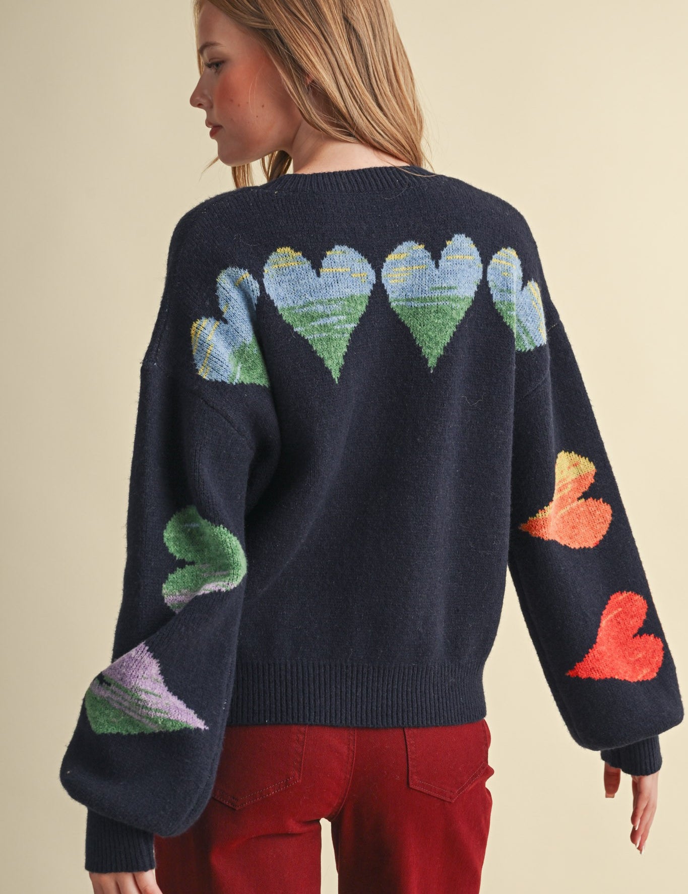 Heart Arrangement Knit Sweater in Navy - product photo 6