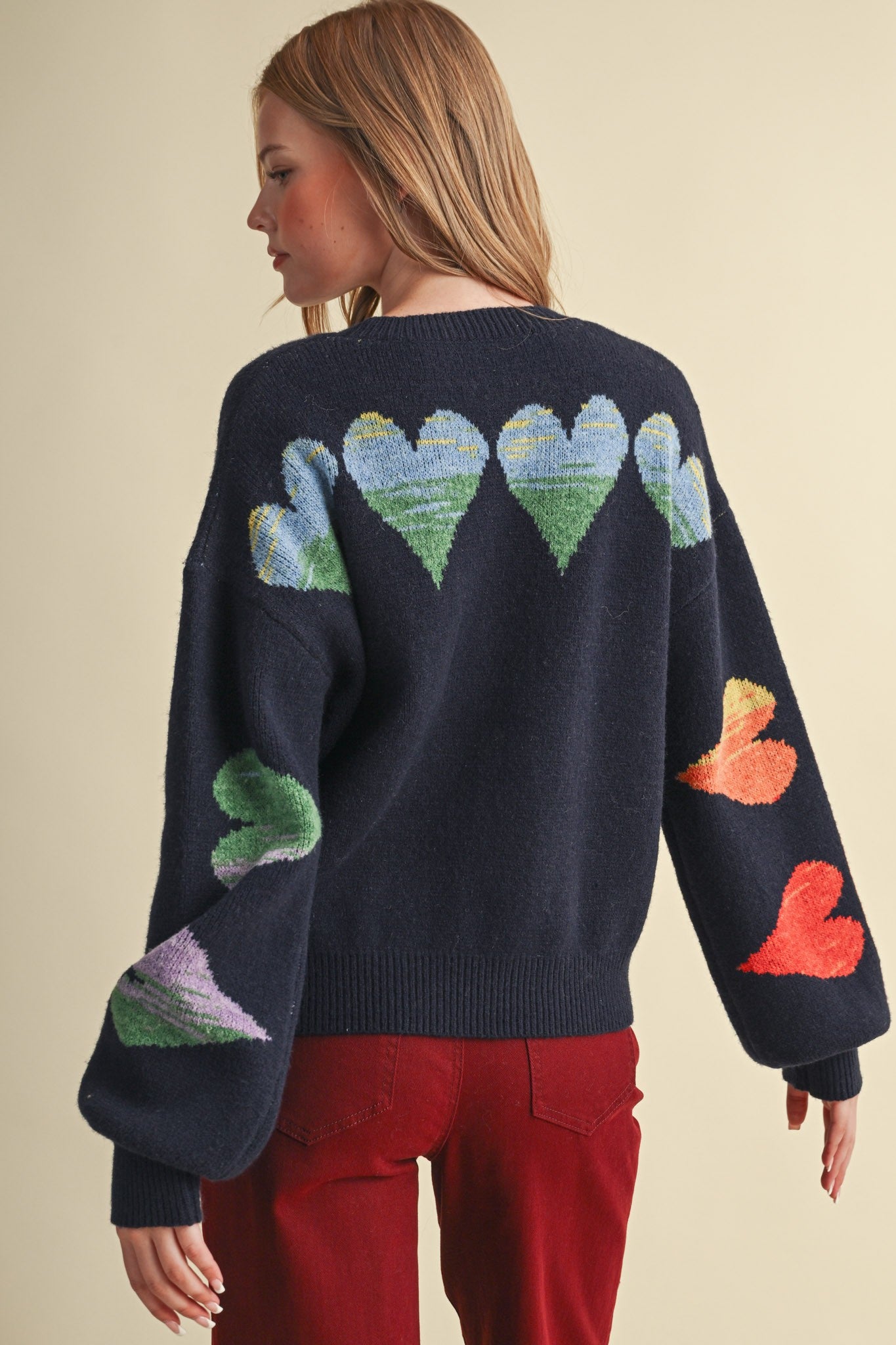 Heart Arrangement Knit Sweater in Navy - product photo 6