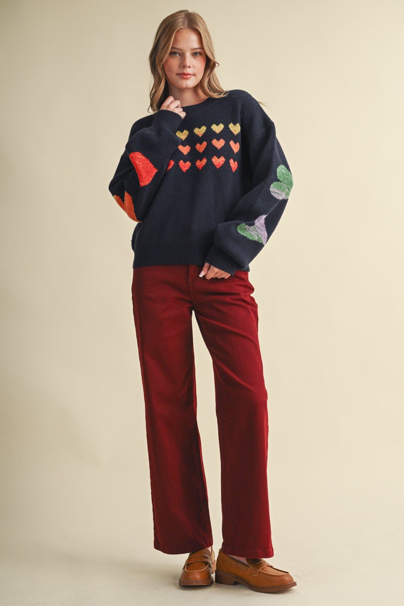Heart Arrangement Knit Sweater in Navy - product photo 7