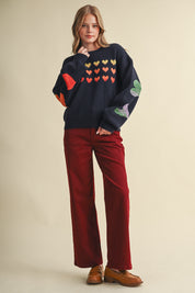 Heart Arrangement Knit Sweater in Navy - product photo 7
