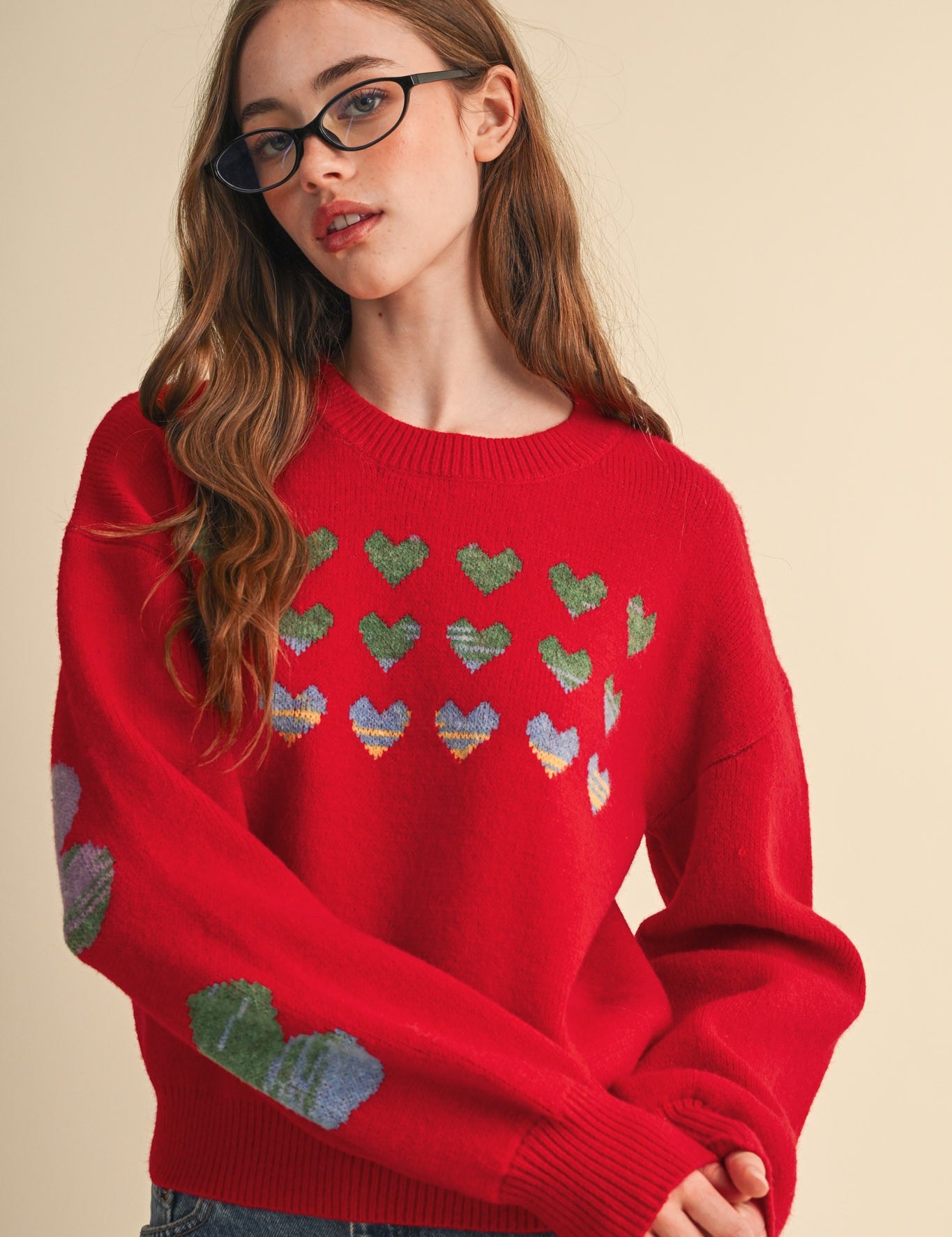 Heart Arrangement Knit Sweater in Red - product photo 1
