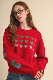 Heart Arrangement Knit Sweater in Red - product photo 1