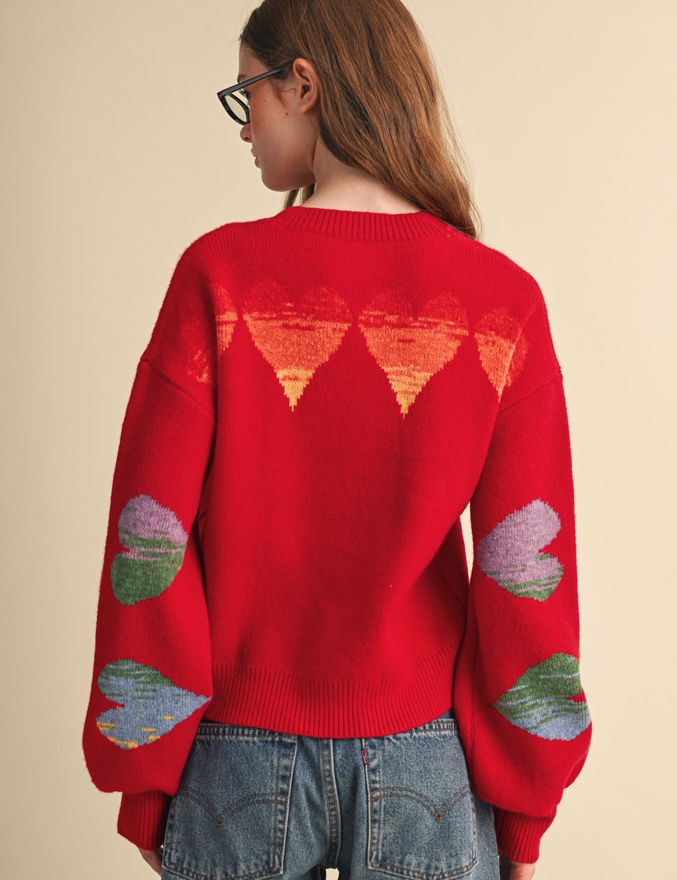 Heart Arrangement Knit Sweater in Red - product photo 2