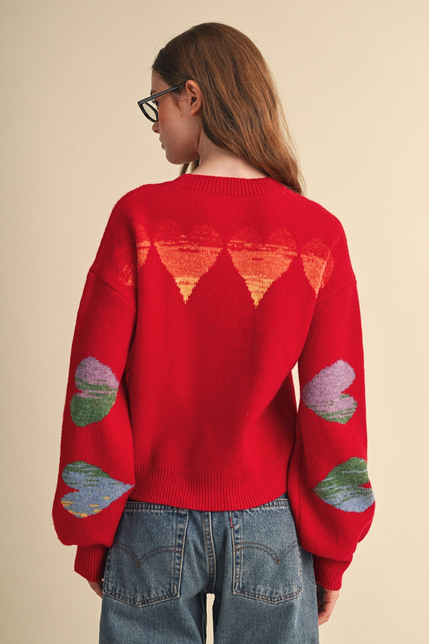 Heart Arrangement Knit Sweater in Red - product photo 2